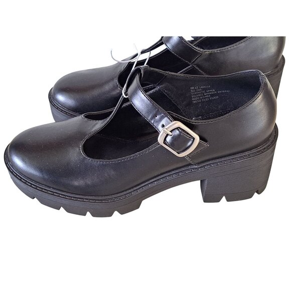 Y2K Black Chunky Mary Jane Platform Shoes Goth Buckle Lug Sole Women's 8 NEW - Picture 2 of 7
